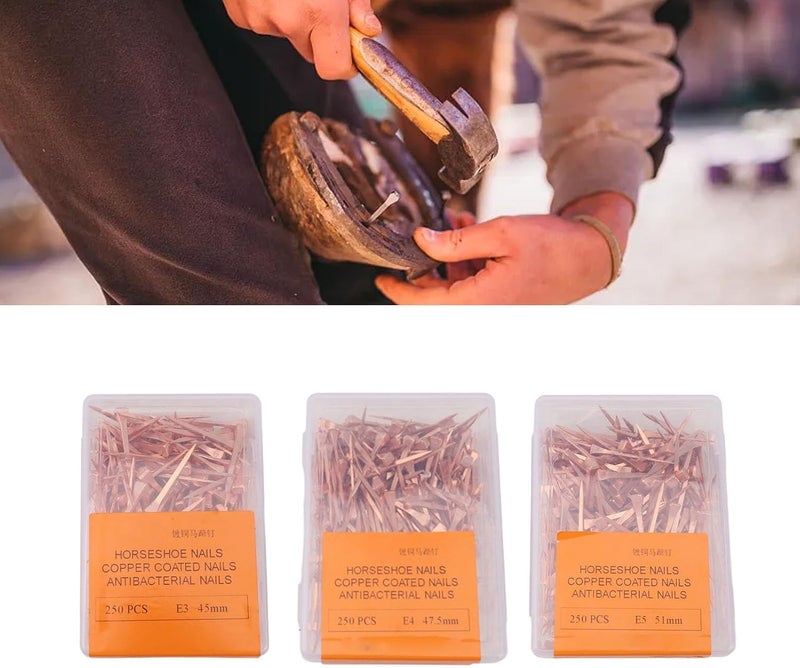 BORDSTRACT 250Pcs Horseshoe Nails, Copper Plating Shoeing Nails with Plastic Box, Copper Plated Horseshoe Nails, Equestrian Riding Equipment, for Raise Livestock(45mm Copper-Plated Nail E3) - Image 5